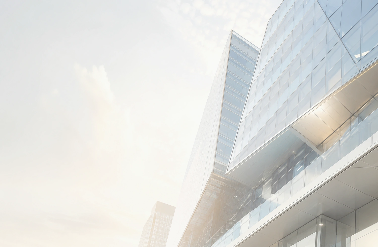 Modern glass architecture representing financial services